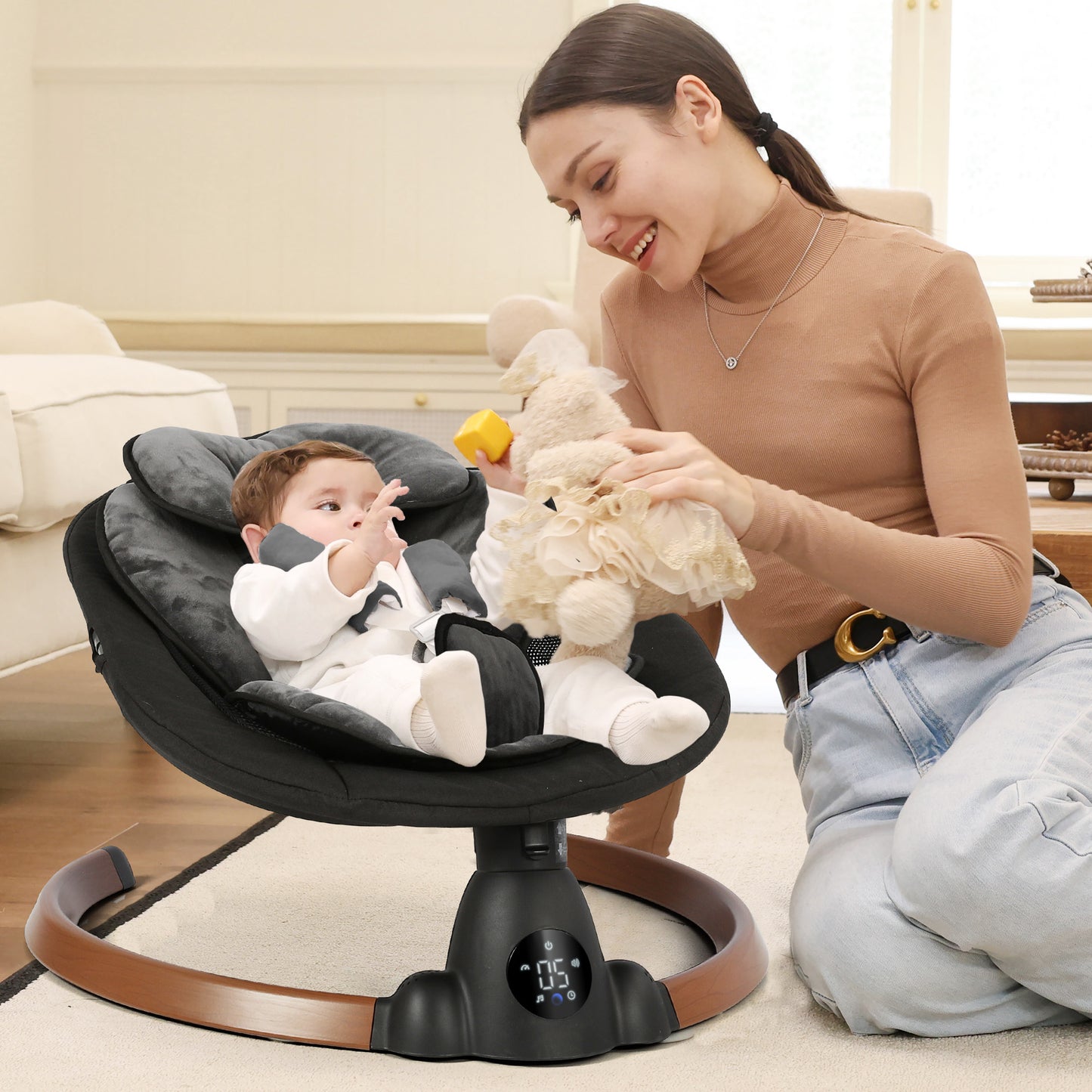 Babyeap Baby Swing for Infants - Smart Electric Swing with Bluetooth Control 5-point Harness,5 Sway Speed,10 Lullabies(Gray)