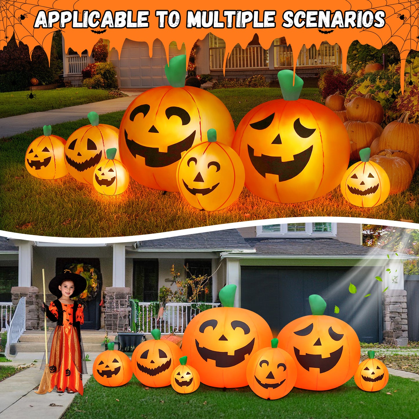 Yexmas 8 FT Halloween Inflatables Pumpkin,7 Pumpkins Halloween Outdoor Decoration with Built-in LED Lights,Halloween Blow Ups for Yard, Lawn, Garden Decor
