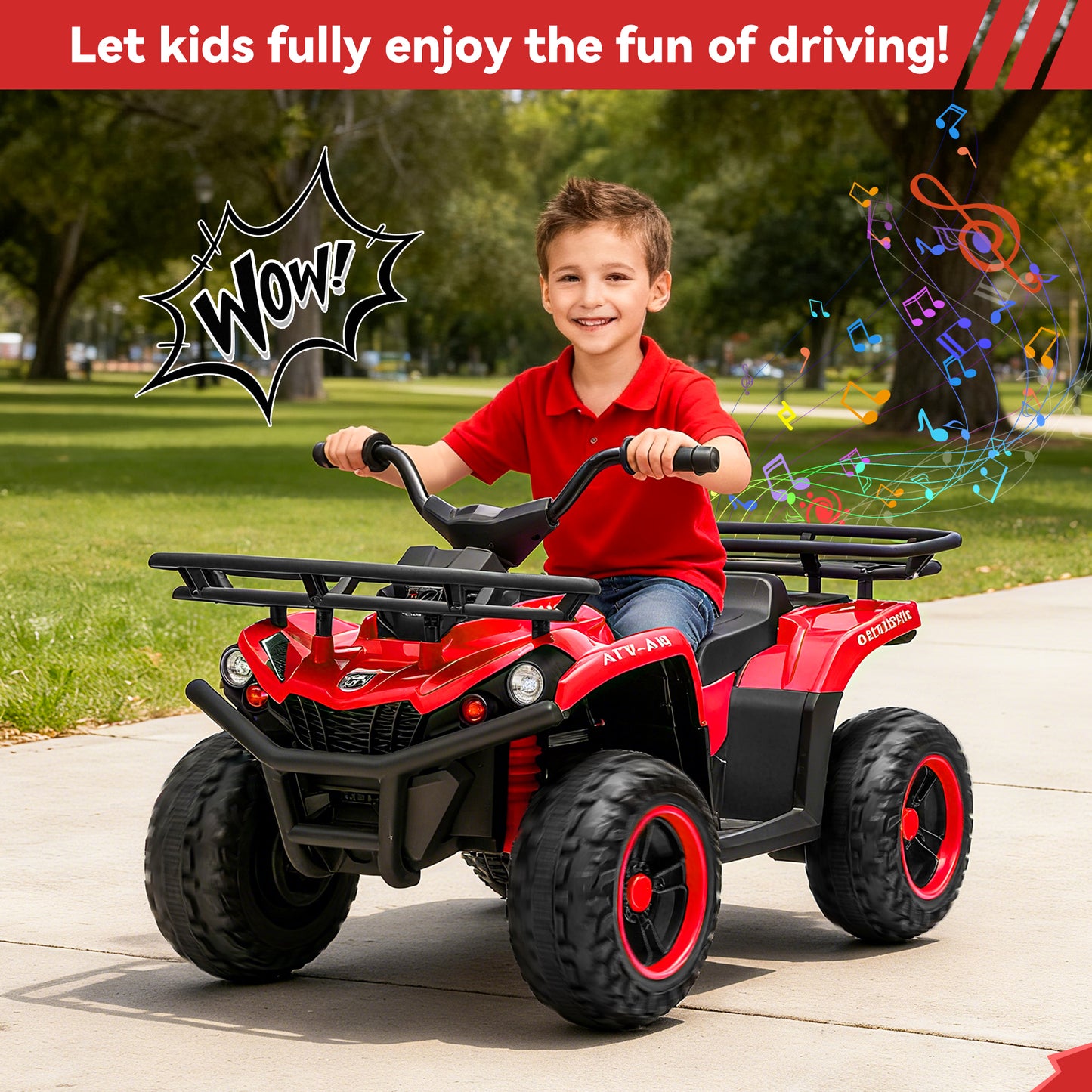 Yexmas 24V Kids ATV,Electric ATV for Kids 4 Wheelers Quad Car Toy, Ride On Toy Car As Gift for Kids,Red
