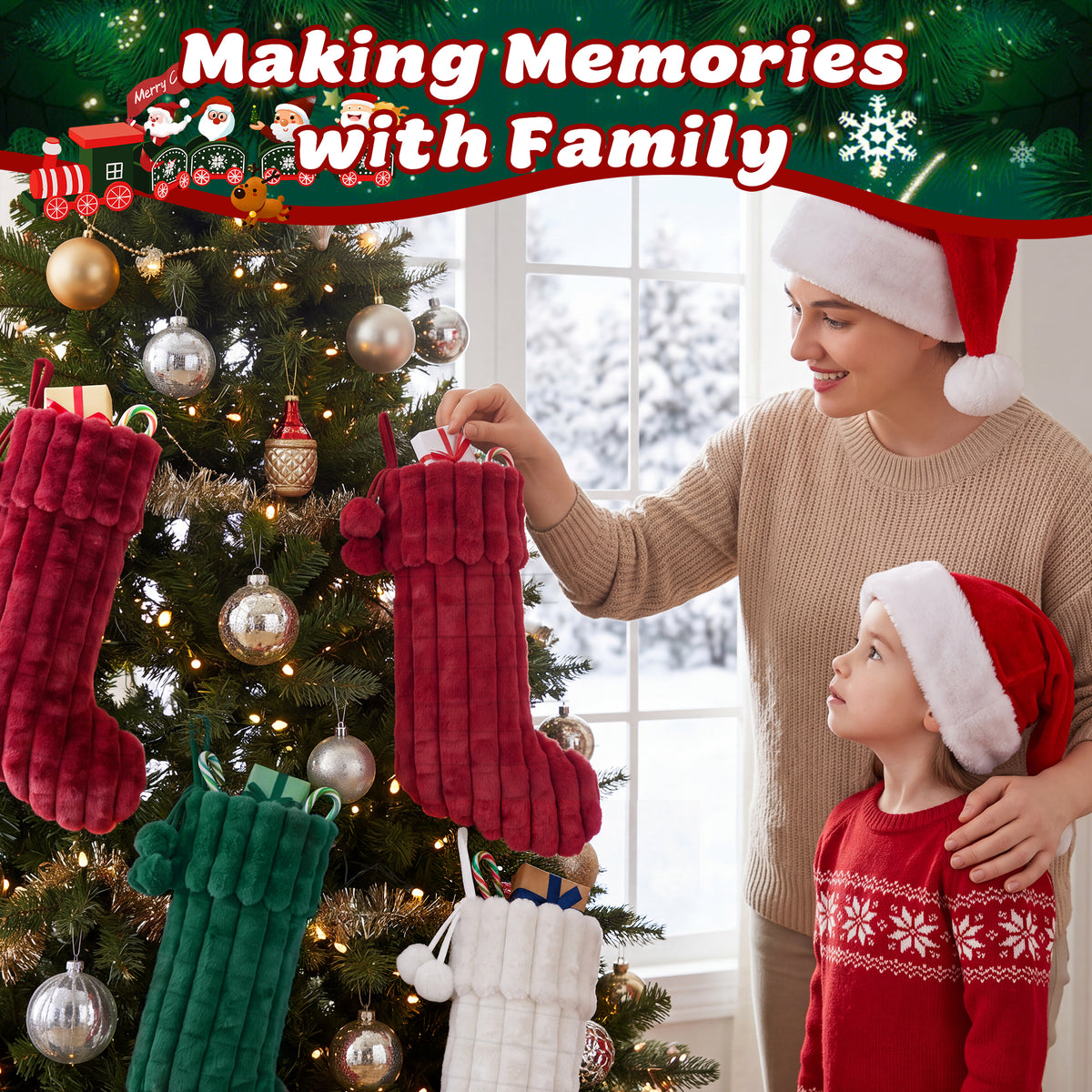 Yexmas 6pcs 20'' Christmas Stockings, Personalized Soft Plush Xmas Stockings, Large Christmas Stockings Hanging Ornaments for Xmas Tree Fireplace Party Family Holiday Decor
