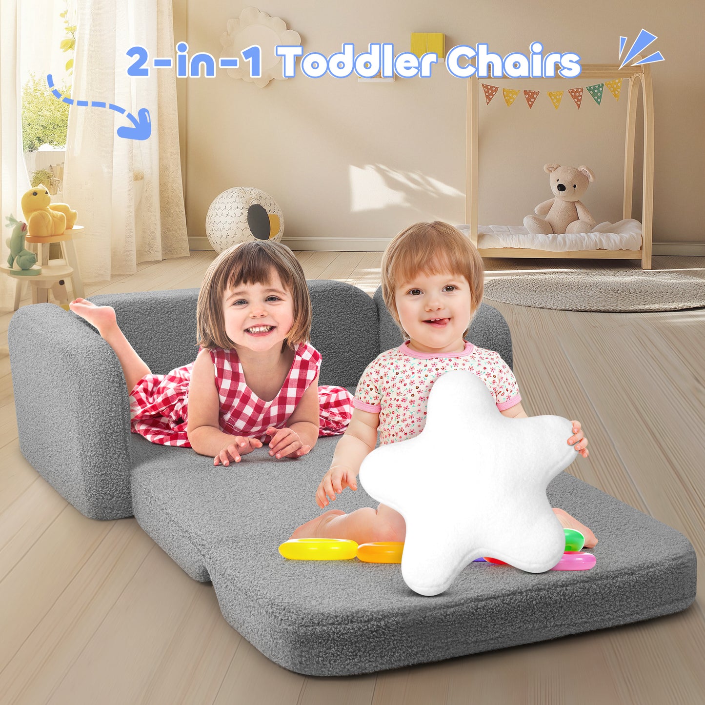 Babyeap Extra Wide Kids Chair,2-in-1 Convertible Toddler Chairs,Soft Comfy Kids Couch, Kids Sofa for Boys & Girls 3+,Deep Gray