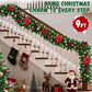 Yexmas 9FT Pre-Lit Christmas Garland with LED Lights,Decorated with Red Poinsettias,Berries and Ball Ornaments,Battery Operated Xmas Garland for Mantel,Stair,Door