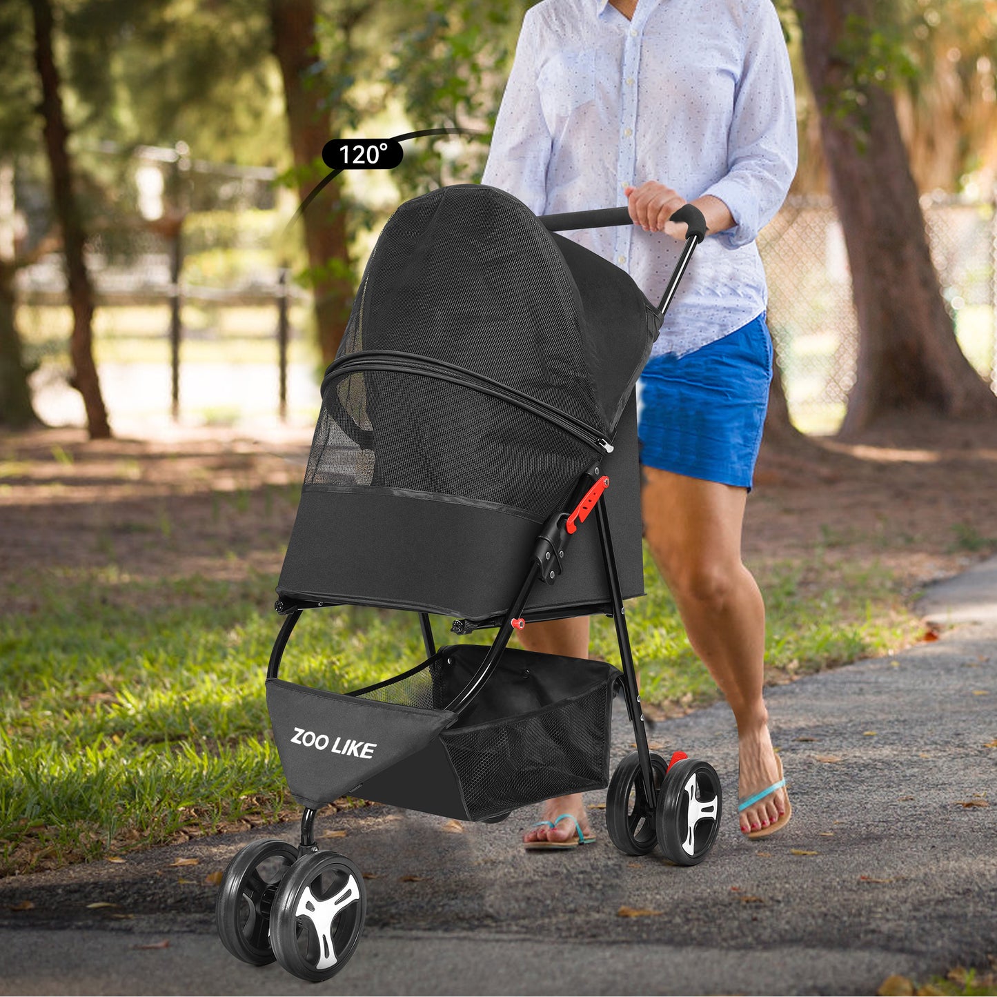 Zoolike 3 Wheel Pet Stroller Cat Dog Stroller Foldable Jogging Travel Perros Carrier for Small Medium Dogs，Puppy Stroller,Black