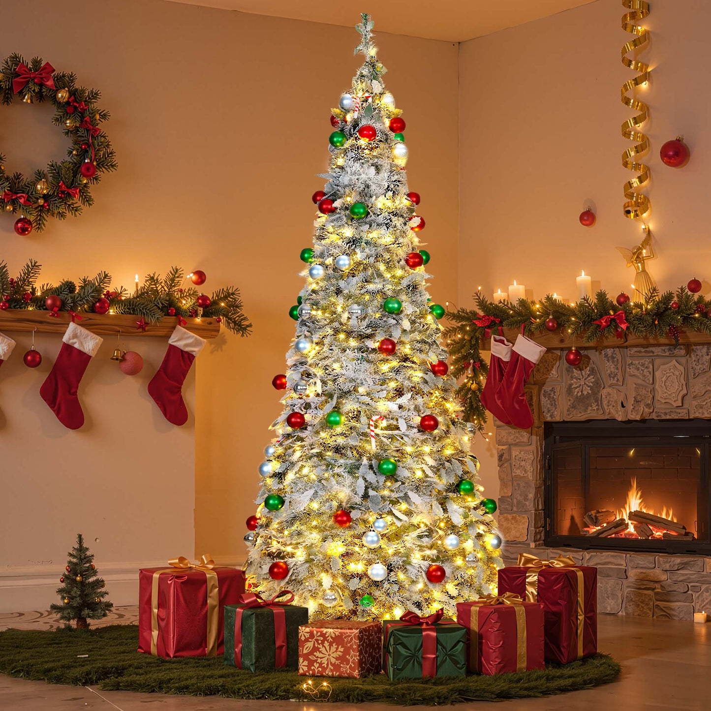 Lookfly 7.5FT Pop-Up Artificial Christmas Tree with 450LED Lights,White Prelit Christmas Tree with Foldable Base