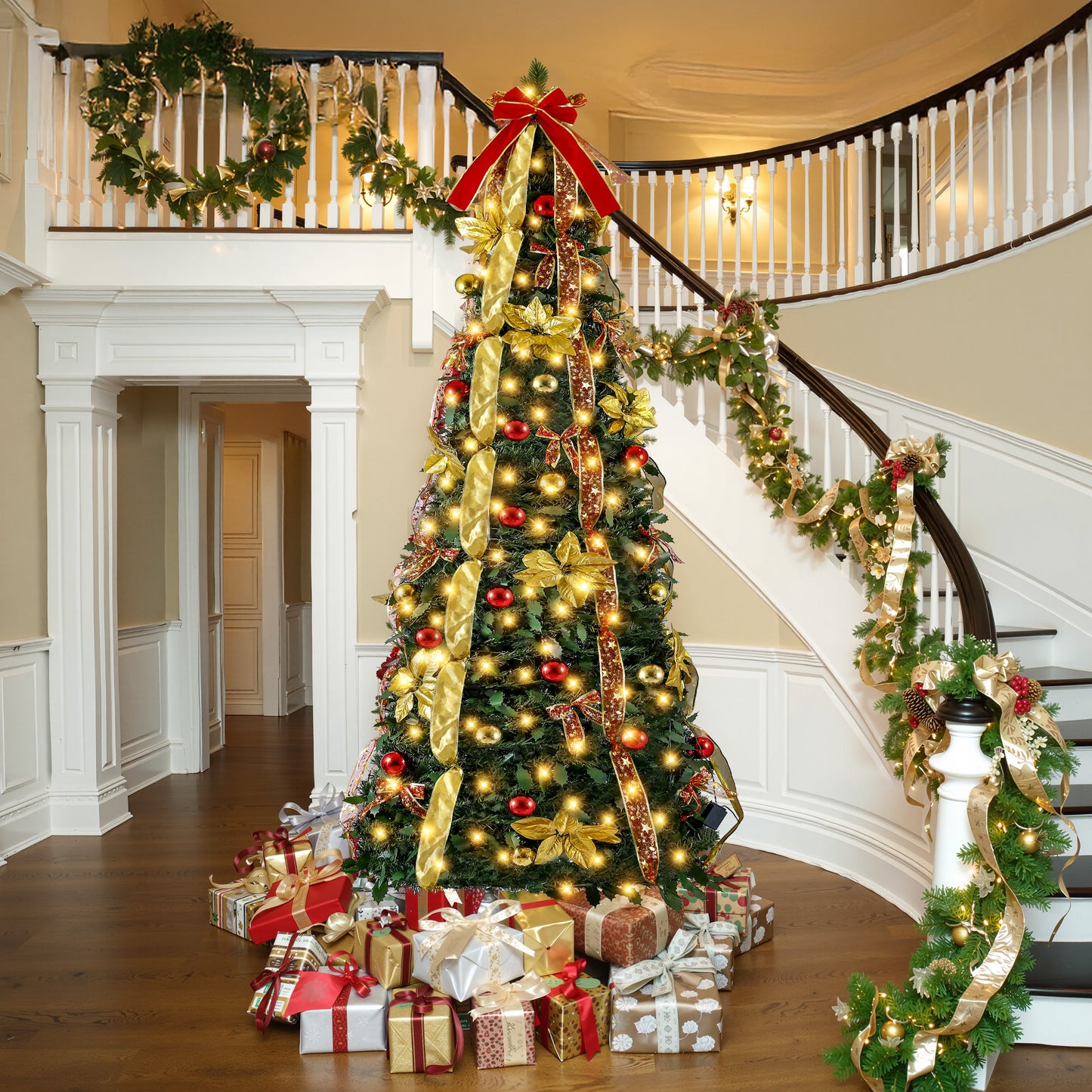 Lookfly 7.5FT Pre-Lit Christmas Tree,Green Pop Up Christmas Trees for Indoor Holiday Party Decorations