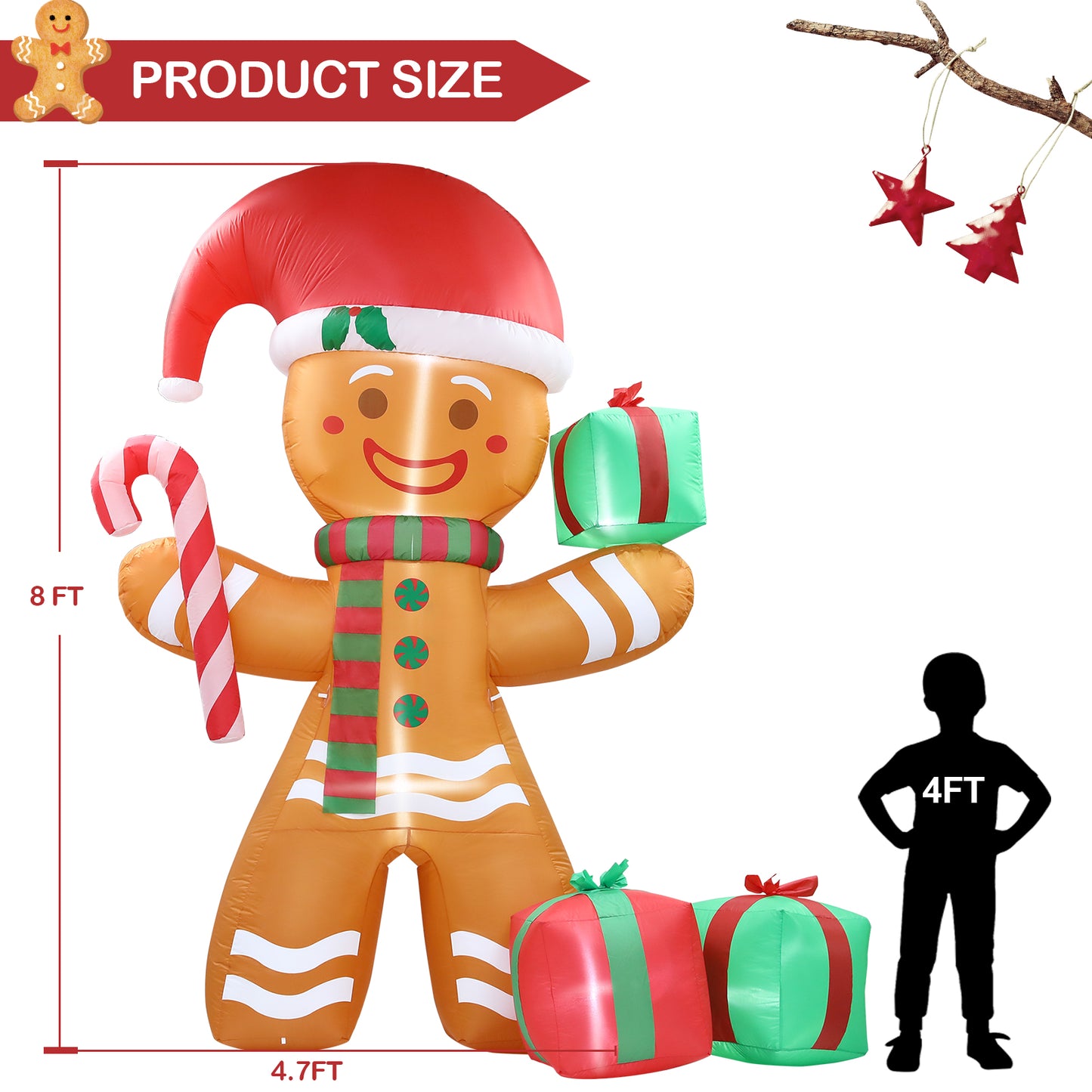 8FT Christmas Inflatables Gingerbread Man Outdoor Decorations, Christmas Blow Up Yard Decorations with Build-in LEDs, Inflatable Christmas Decorations Outdoor for The Yard, Lawn, Garden