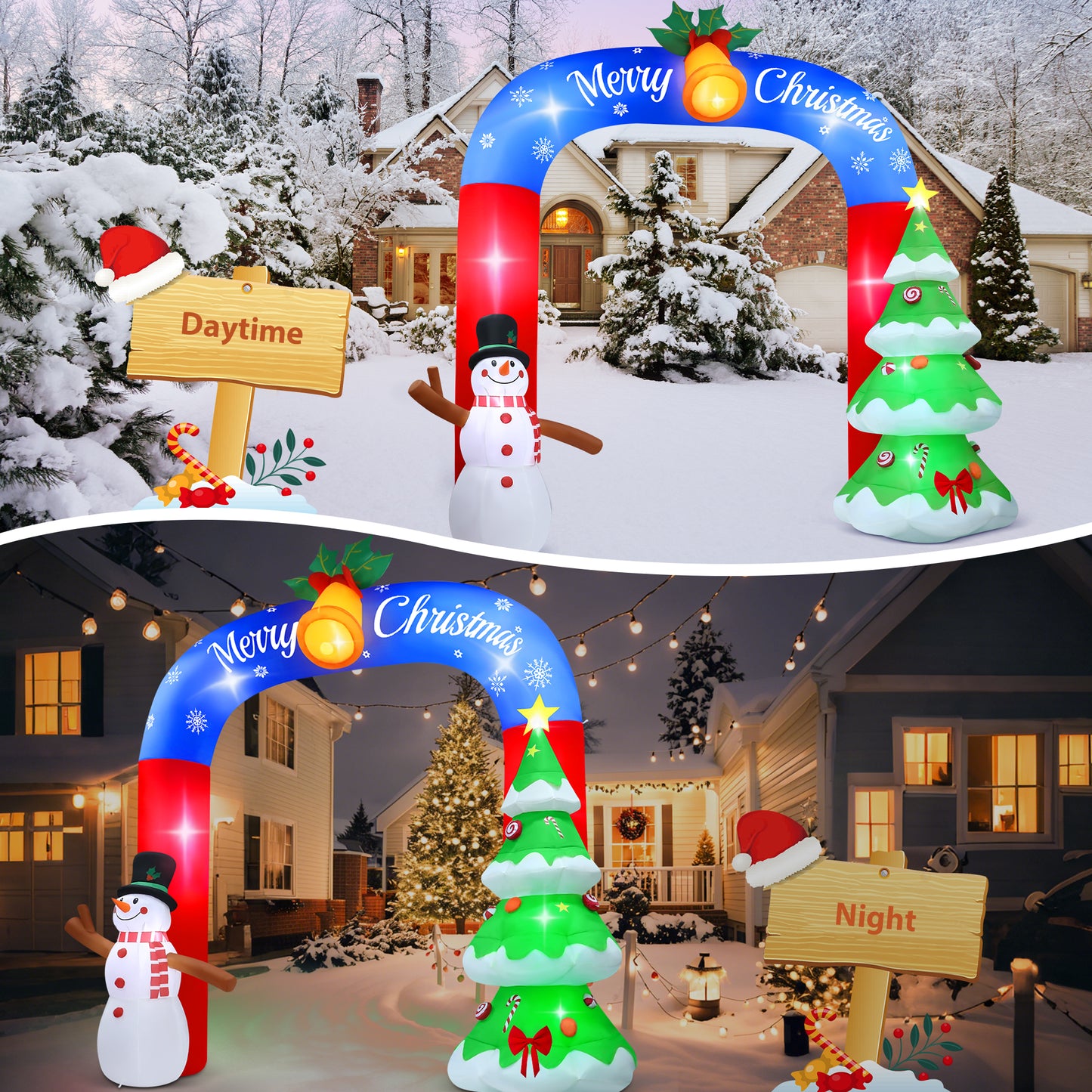 Lookfly 8FT Christmas Inflatable Archway with Snowman & Christmas Tree,Blow Ups Xmas Inflatable with LED Lights,Outdoor Decor for Xmas Holiday Party Yard Garden Lawn
