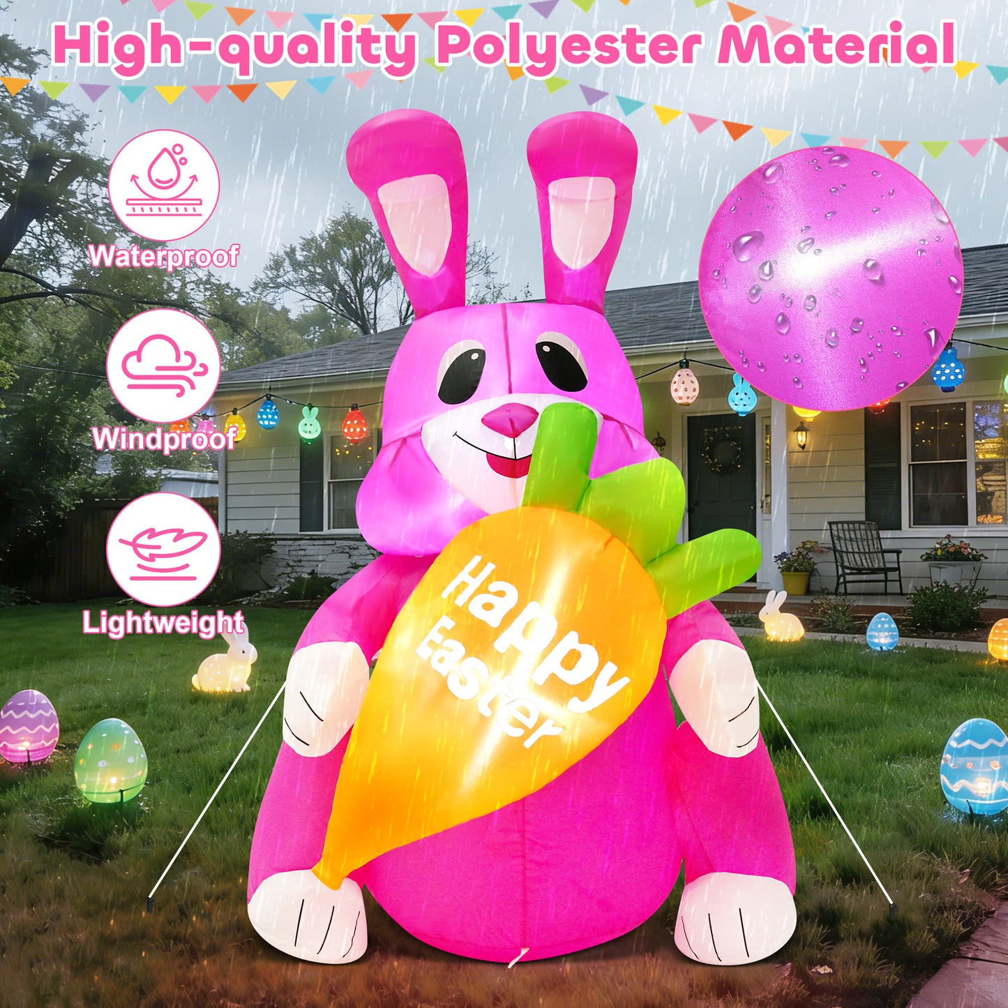 Yexmas Easter Inflatables Outdoor decorations,4FT Blow-Up Easter Bunny Holding a Carrot with Built-in LED Lights for Lawn Garden Yard decor