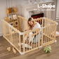 Babyeap Foldable Wooden Baby Playpen,Large Wood Play Yard for Babies and Toddlers, Baby Fence for Indoor Activity Center,47x47x23.6 Inch