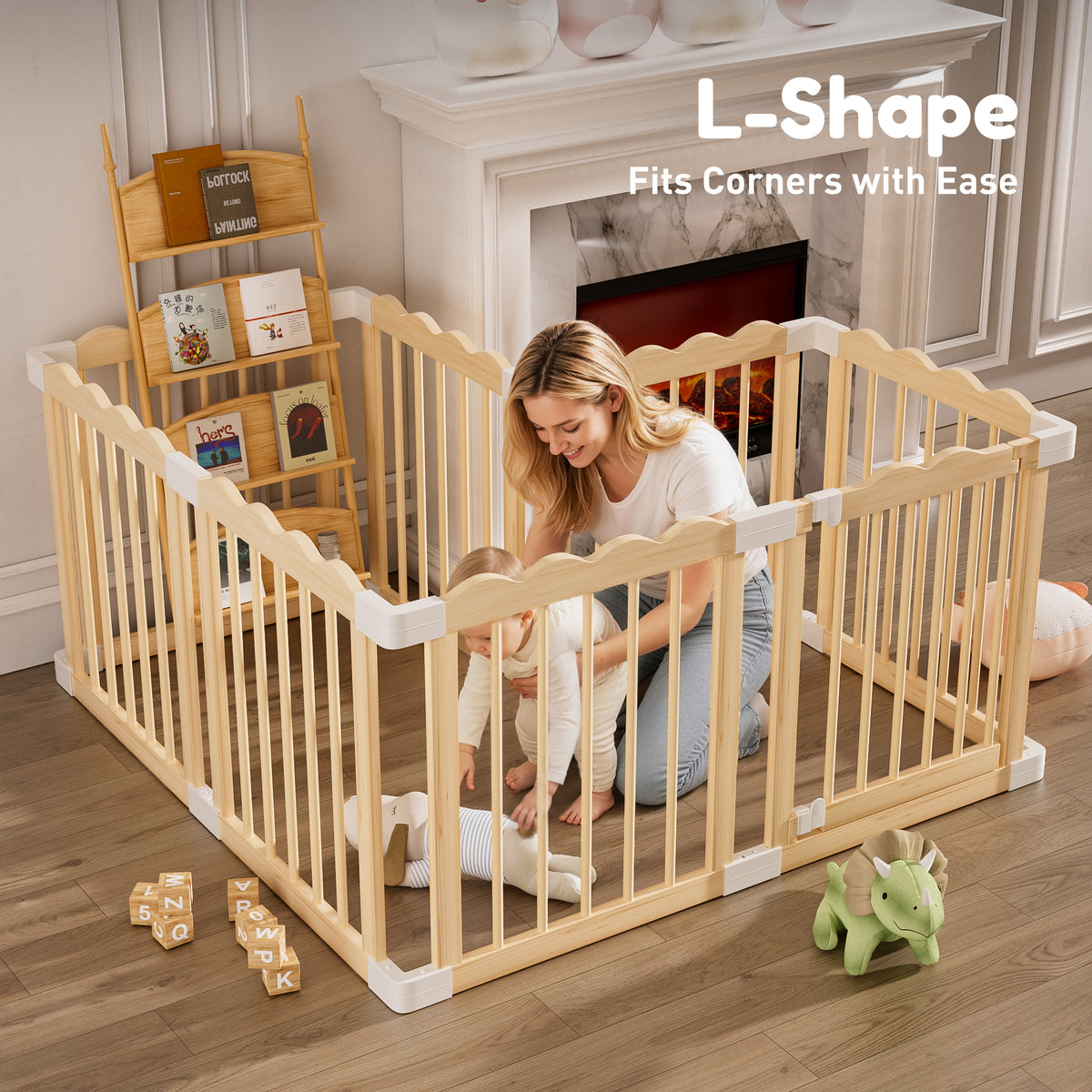 Babyeap Foldable Wooden Baby Playpen,Large Wood Play Yard for Babies and Toddlers, Baby Fence for Indoor Activity Center,47x47x23.6 Inch