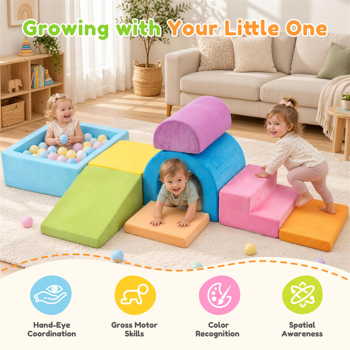 Yexmas 8-Piece Toddlers Climbing Toys, Soft Foam Climbing Blocks with Ball Pit, Indoor Climb and Crawl Activity Play Gym Set for Toddlers