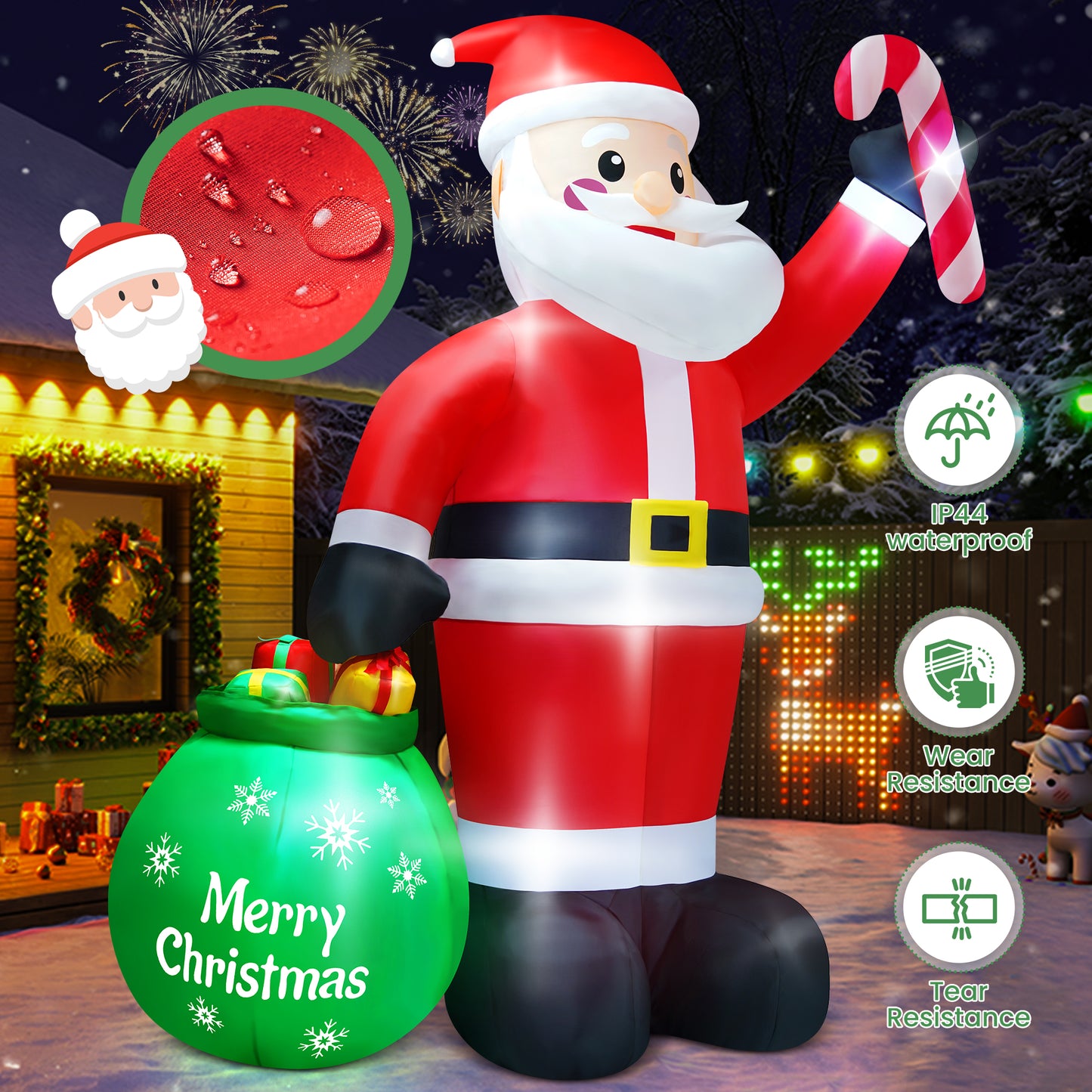 Yexmas 8FT Christmas Inflatable Santa Claus with Gift Bag,Christmas Blow Up with Built-in LED Lights for Indoor Outdoor Xmas Decoration