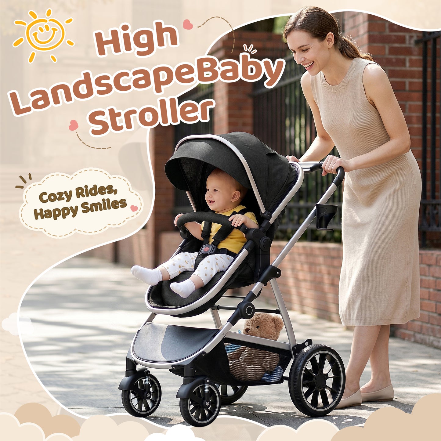 babyeap Baby Stroller,2 in 1 Lightweight Travel Stroller,Compact Foldable Stroller for Toddler with Reversible,Black