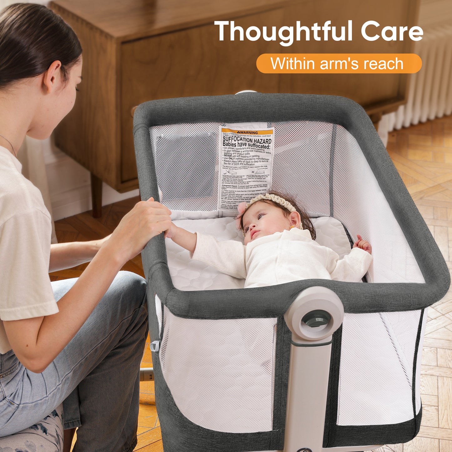 Babyeap 3 in 1 Baby Bassinet,Baby Basinet Bedside Sleeper, Standalone Baby Crib,6 Height Adjustable Portable Crib for Newborn