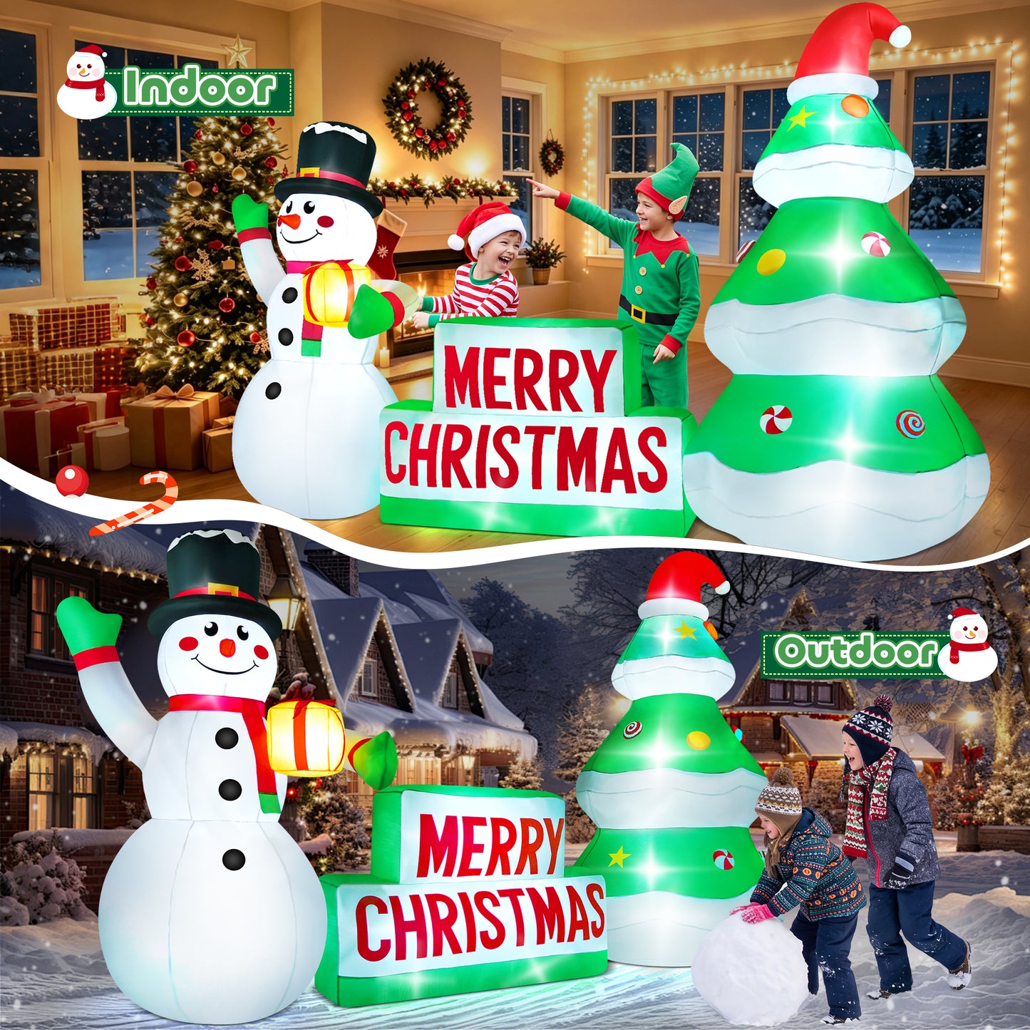 Yexmas 9FT Christmas Inflatable Snowman with Tree, Blow Up Outdoor Yard Decoration with Built-in LED Light for Yard Gardern Lawn