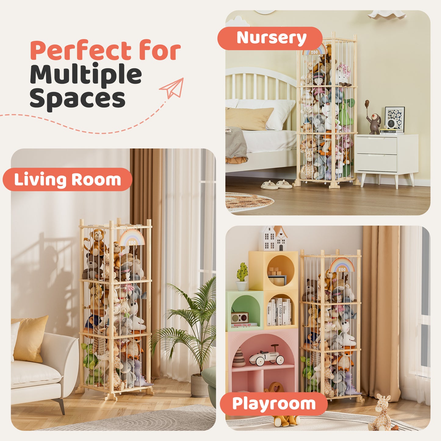 babyeap Wooden Stuffed Animal Storage,Large Stuffed Animal Holder,Natural PineWood Toy Storage,Plushies Storage for Kidroom,Playroom,Bedrooms & Toddler Room
