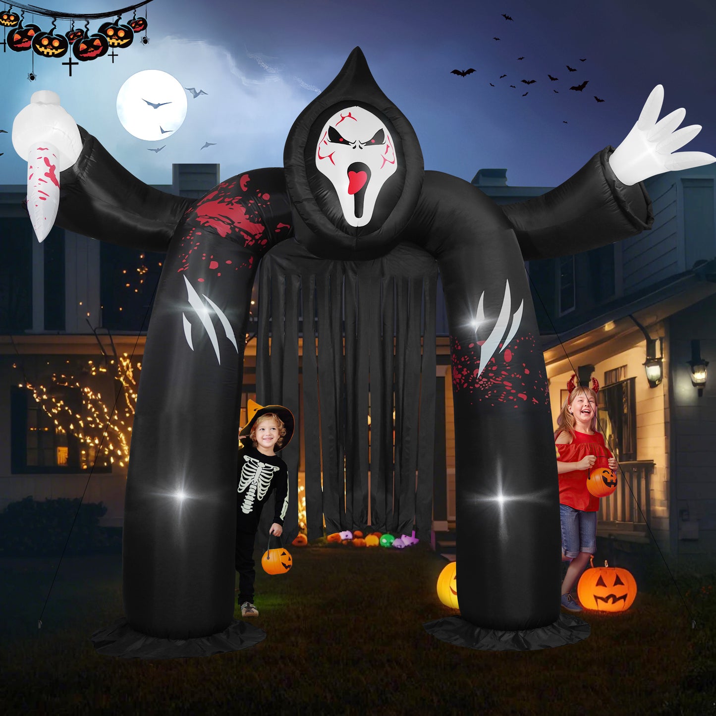 Yexmas 10FT Halloween Inflatable Archway Outdoor Decoration，Ghost Castle Inflatable Archway Blow Up with Spooky Face Scary and Build-in LED, Large Halloween Decor for Party Yard Garden Lawn