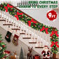 Yexmas 9FT Pre-Lit Christmas Garland with LED Lights, Decorated with Bows, Pinecones and Berry Clusters, Battery Operated Xmas Garland for Mantel, Stair, Door