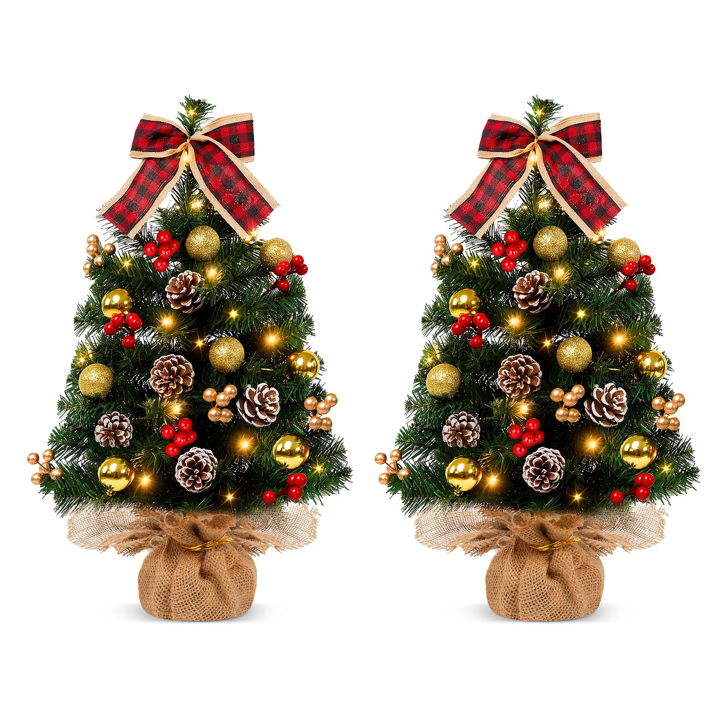 Yexmas 2PCS Pre-lit Artificial Mini Christmas Tree,24 Inch Small Tabletop Xmas Tree for Indoor Outdoor Christmas Decor