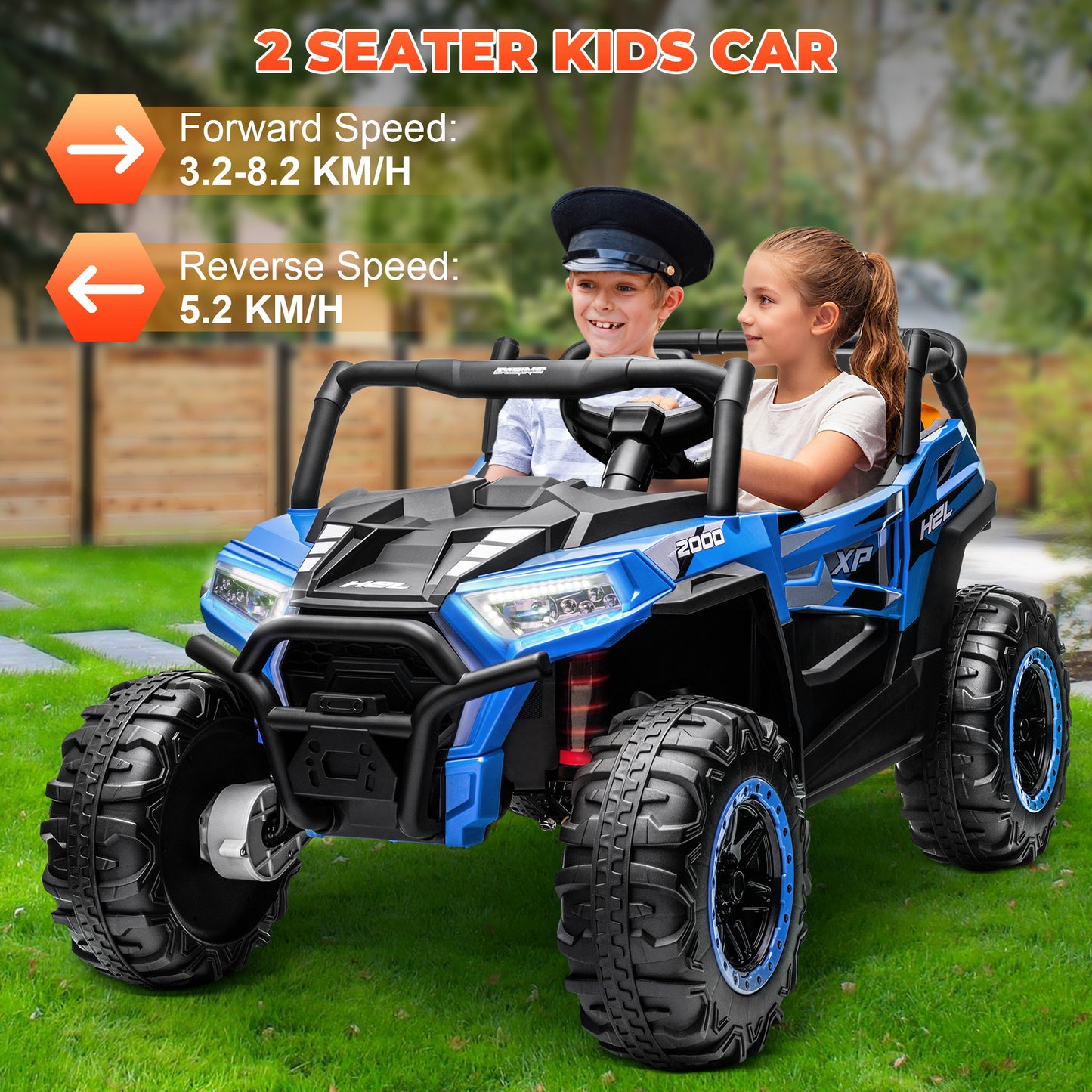 Yexmas 24V Kids Ride on Car Truck,2 Seater Kids Electric Car with Remote Control,Toddler Ride on Car with 110lb Weight Capacity,Blue