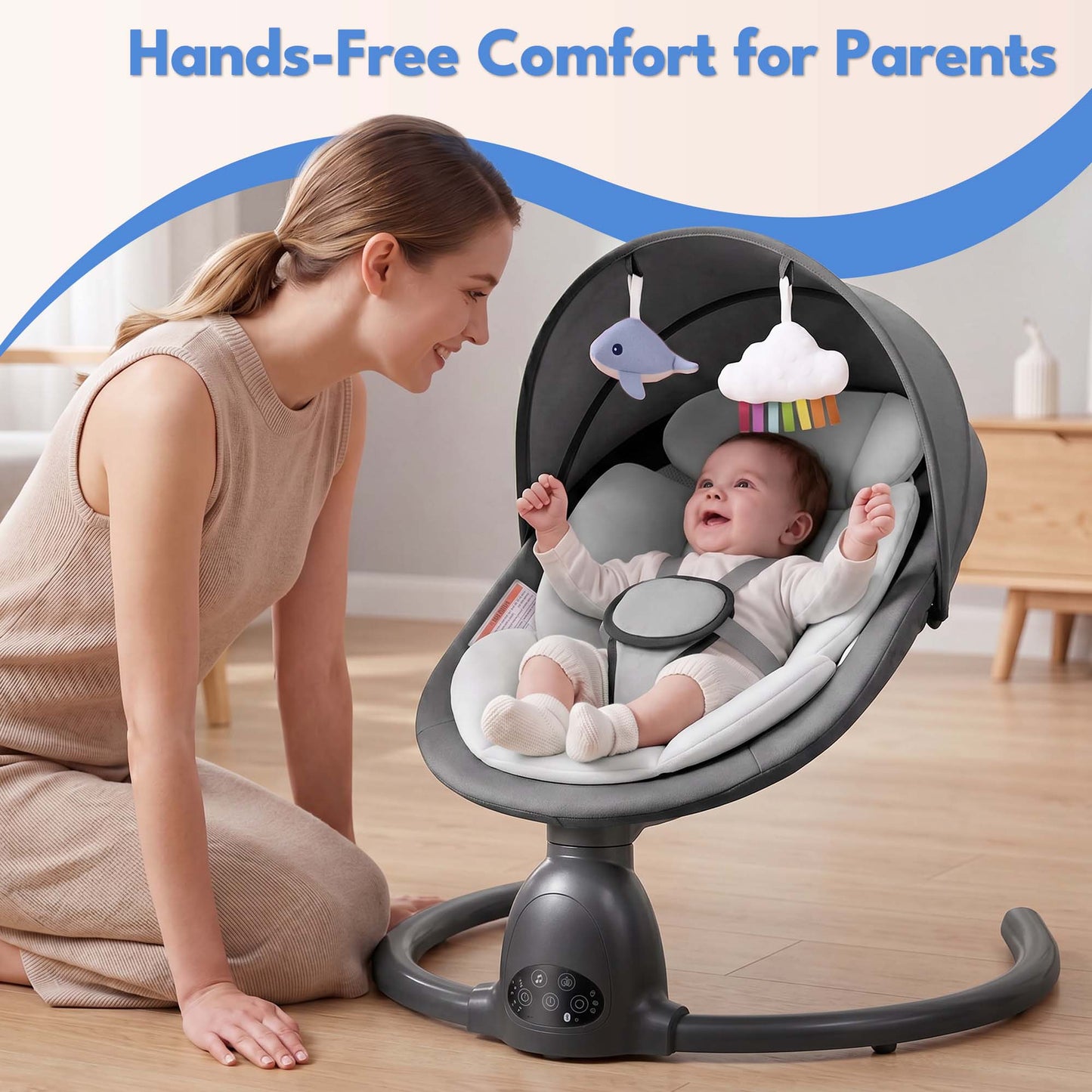 Babyeap Baby Swing for Infants, Electric Swing with Remote Control,5 Sway Speeds,Built-In Music,Pink