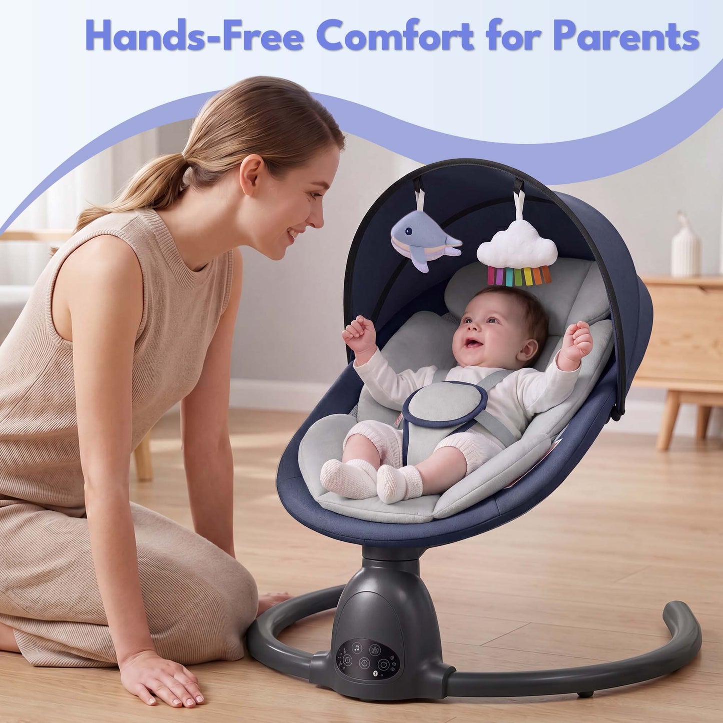 Babyeap Baby Swing for Infants, Electric Swing with Remote Control,5 Sway Speeds,Built-In Music,Pink