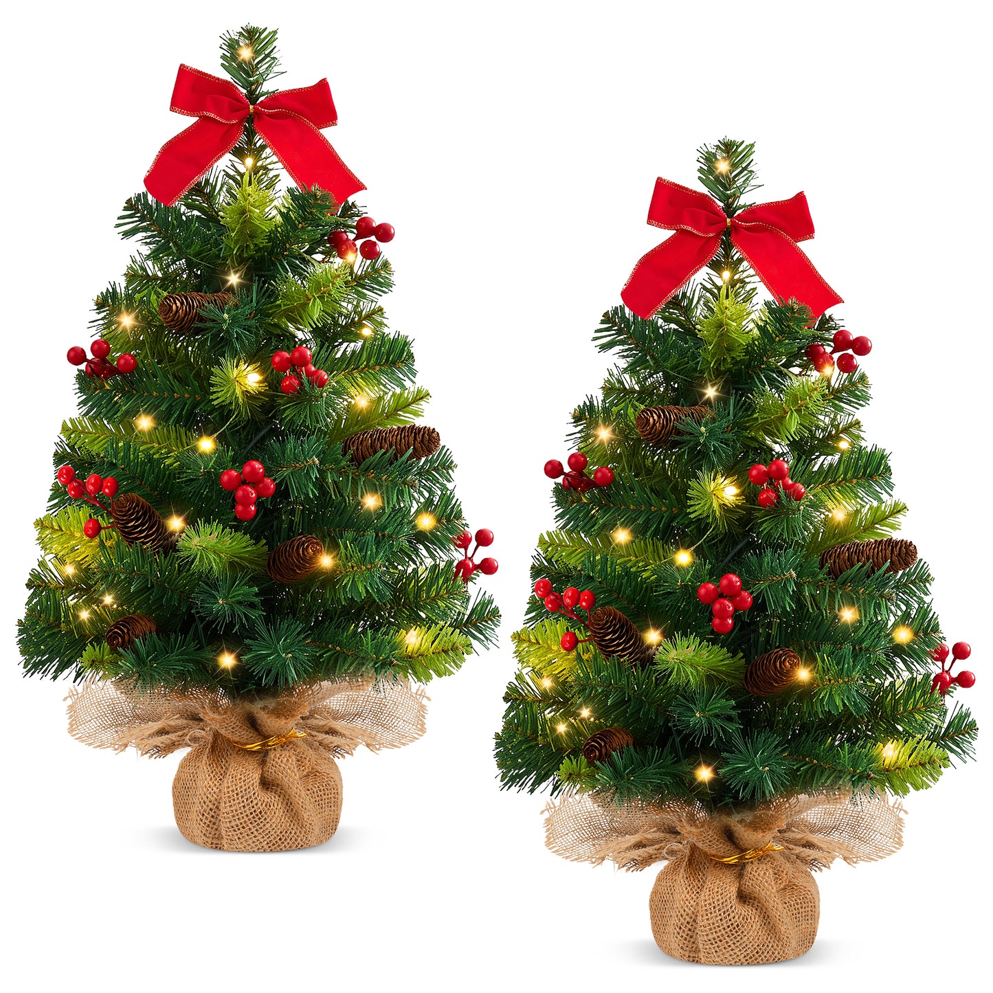 Yexmas 2PCS Pre-lit Artificial Mini Christmas Tree,24 Inch Small Tabletop Xmas Tree for Indoor Outdoor Christmas Decor