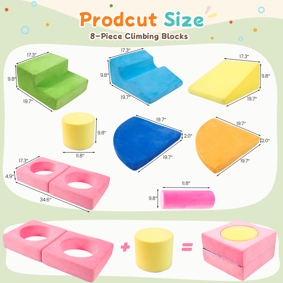 Yexmas 8-Piece Foam Climbing Toys for Toddlers, Indoor Soft Play Blocks for Crawling, Climbing and Sliding, Safe Non-Slip Baby Activity Set