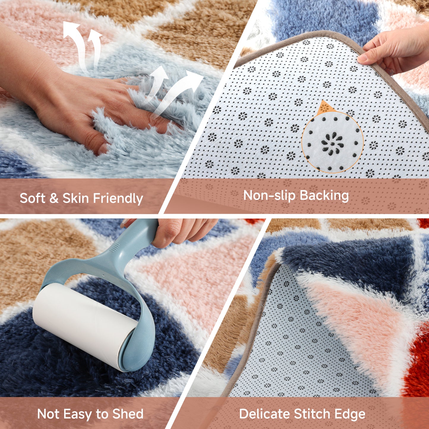 CozyDesg 4ftx6ft Area Rugs,Shag Fluffy Checkered Rugs for Living Room,Bedroom,Modern Room Decor Carpet, Non-Slip Floor Rug,ColorfulA