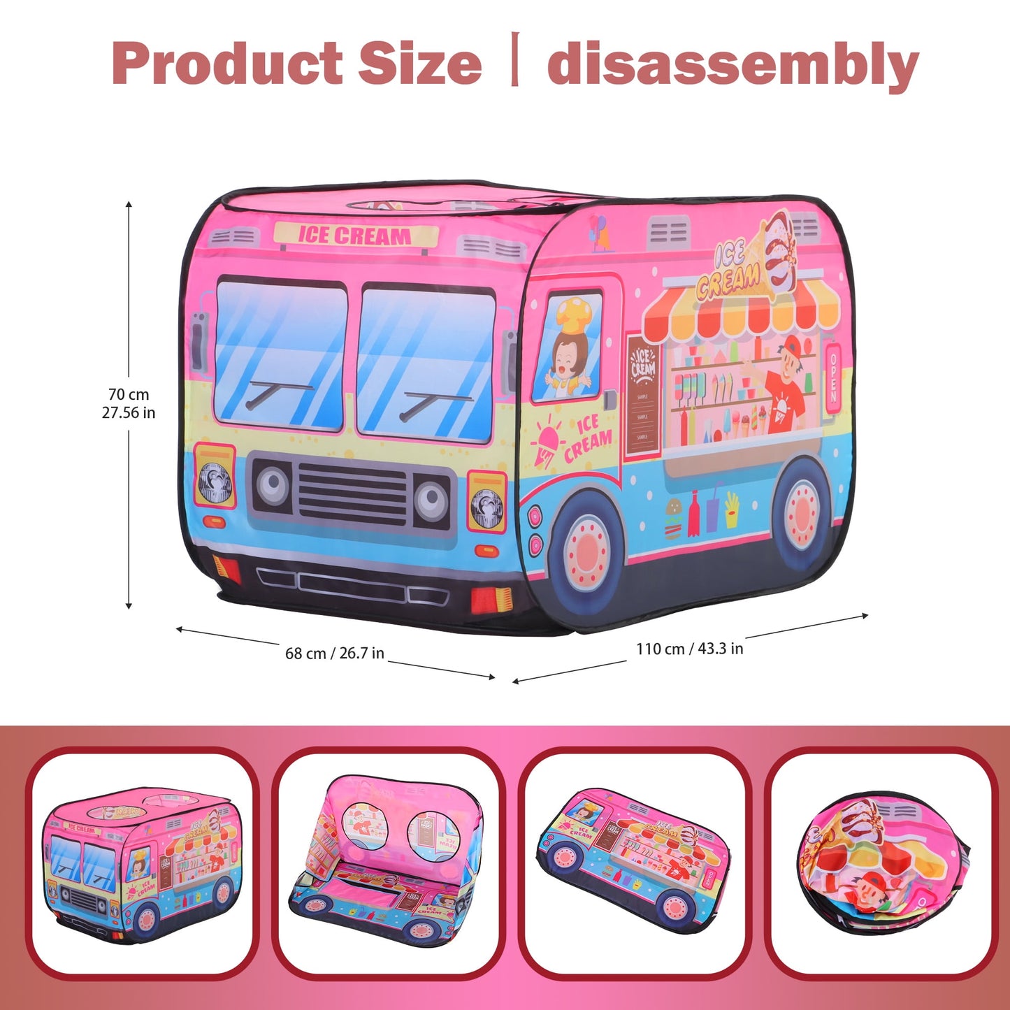 Yexmas Ice Cream Car Pop Up Tent with Carrying Case, Playhouse Indoor and Outdoor Kids Play Tent for Boys and Girls Children 3+ Years Gift
