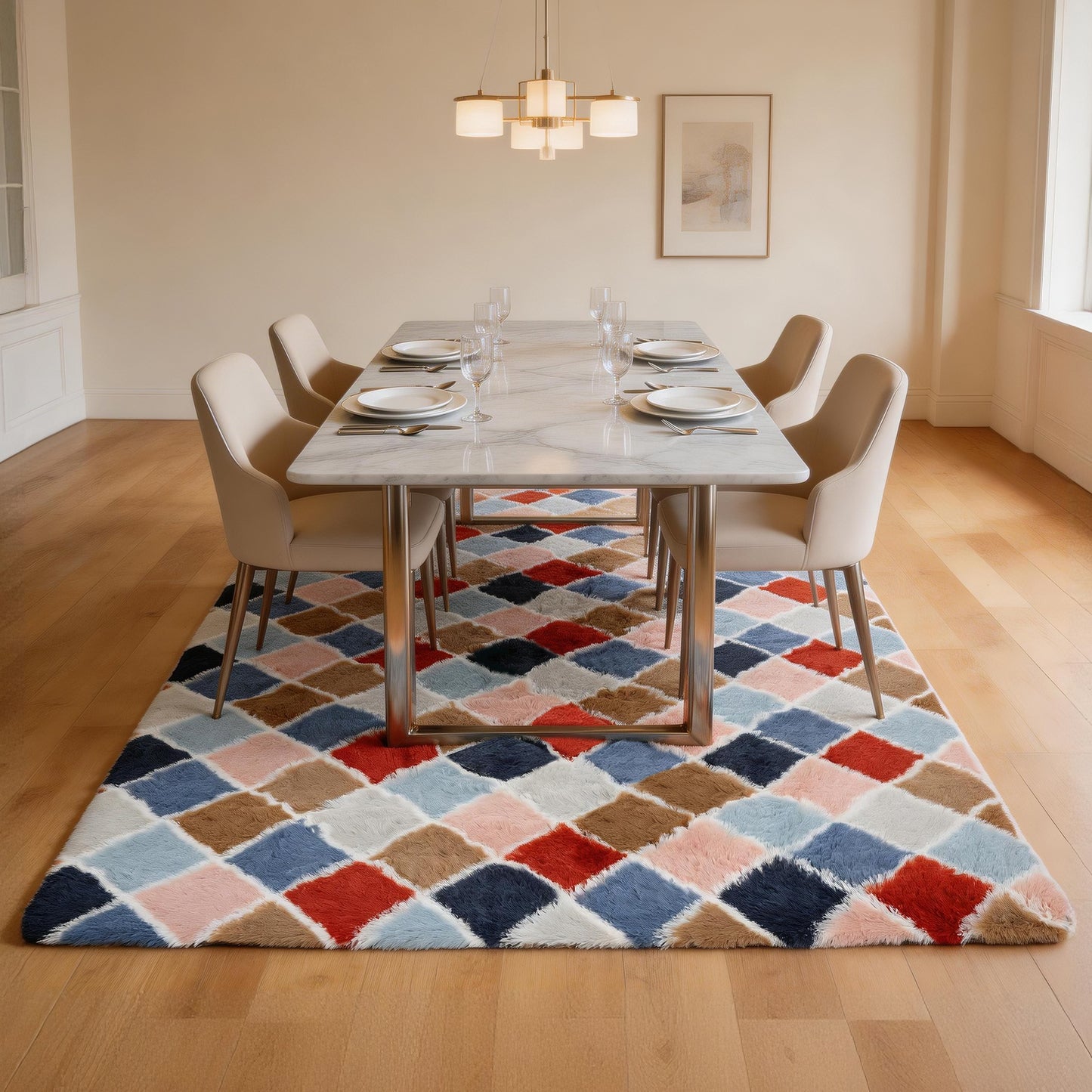 CozyDesg 4ftx6ft Area Rugs,Shag Fluffy Checkered Rugs for Living Room,Bedroom,Modern Room Decor Carpet, Non-Slip Floor Rug,ColorfulA