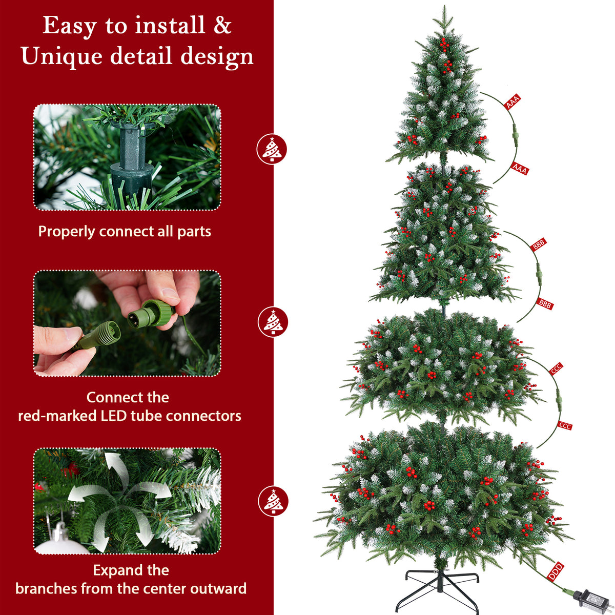 Yexmas 9ft Pre-Lit Artificial Christmas Trees,Green Xmas Tree with Large Christmas Tree Storage Bag, Berries, Realistic Artificial Christmas Trees for Home, Office, Party Decoration
