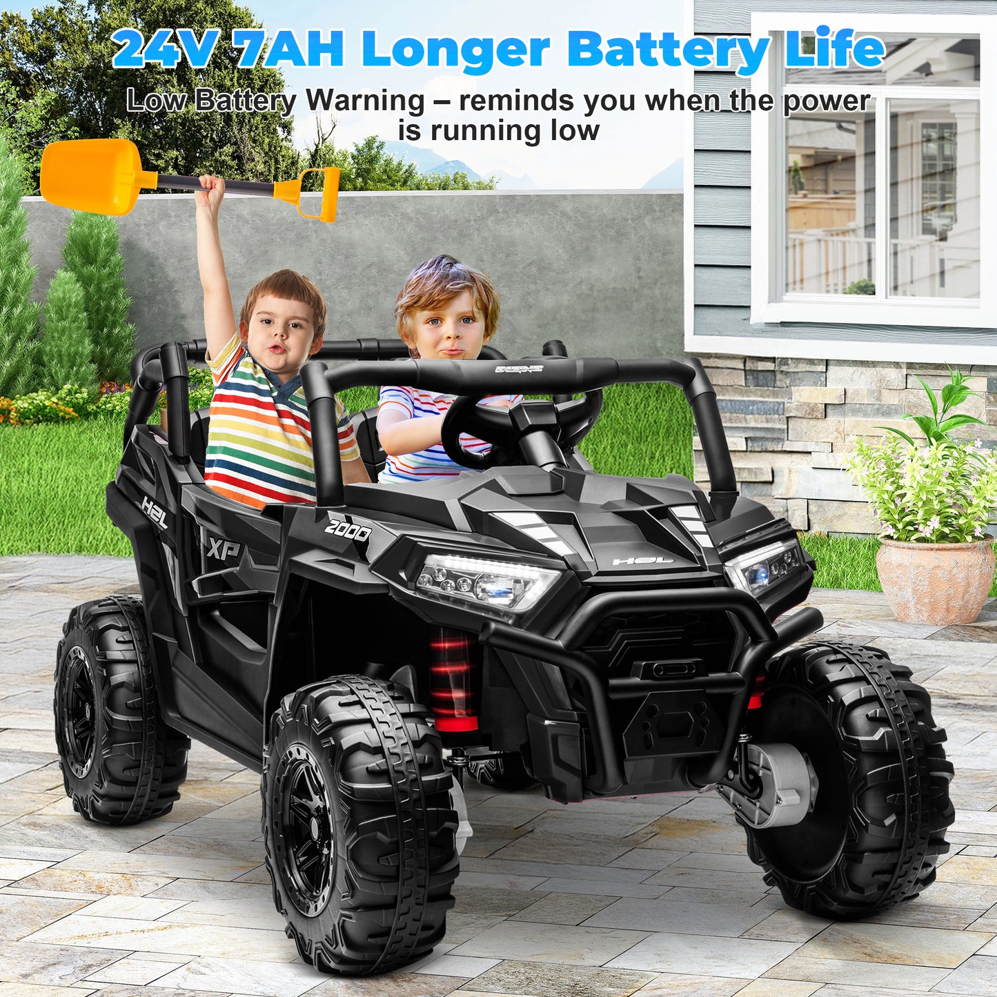 Yexmas 24V Kids Ride on Car Truck,2 Seater Kids Electric Car with Remote Control,Toddler Ride on Car with 110lb Weight Capacity,Black