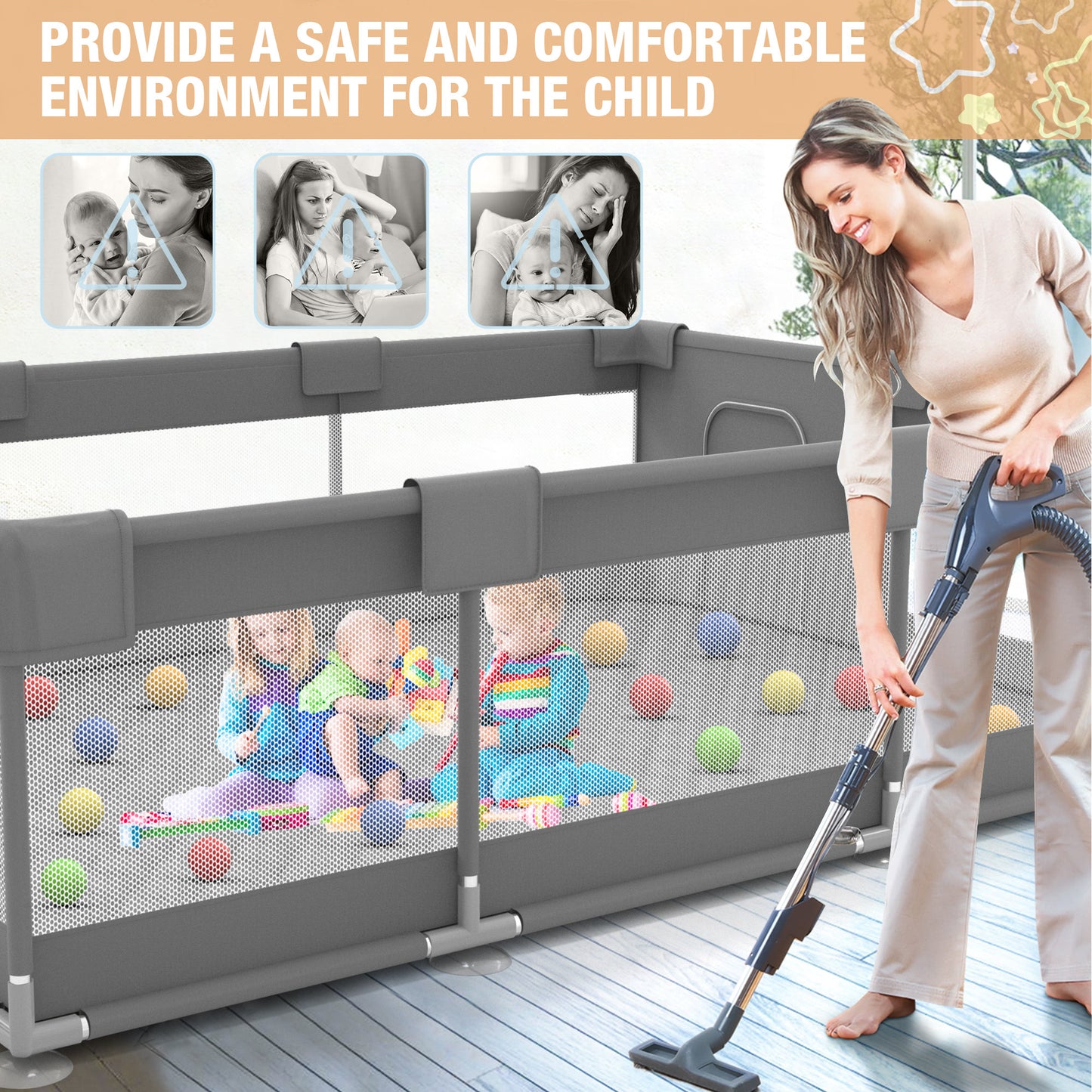 Babyeap Large Baby Playpen with Mat,71"x50"Playpen for Babies and Toddlers,Baby Play Yard Baby Fence Play Area Indoor Outdoor,Dark Gray