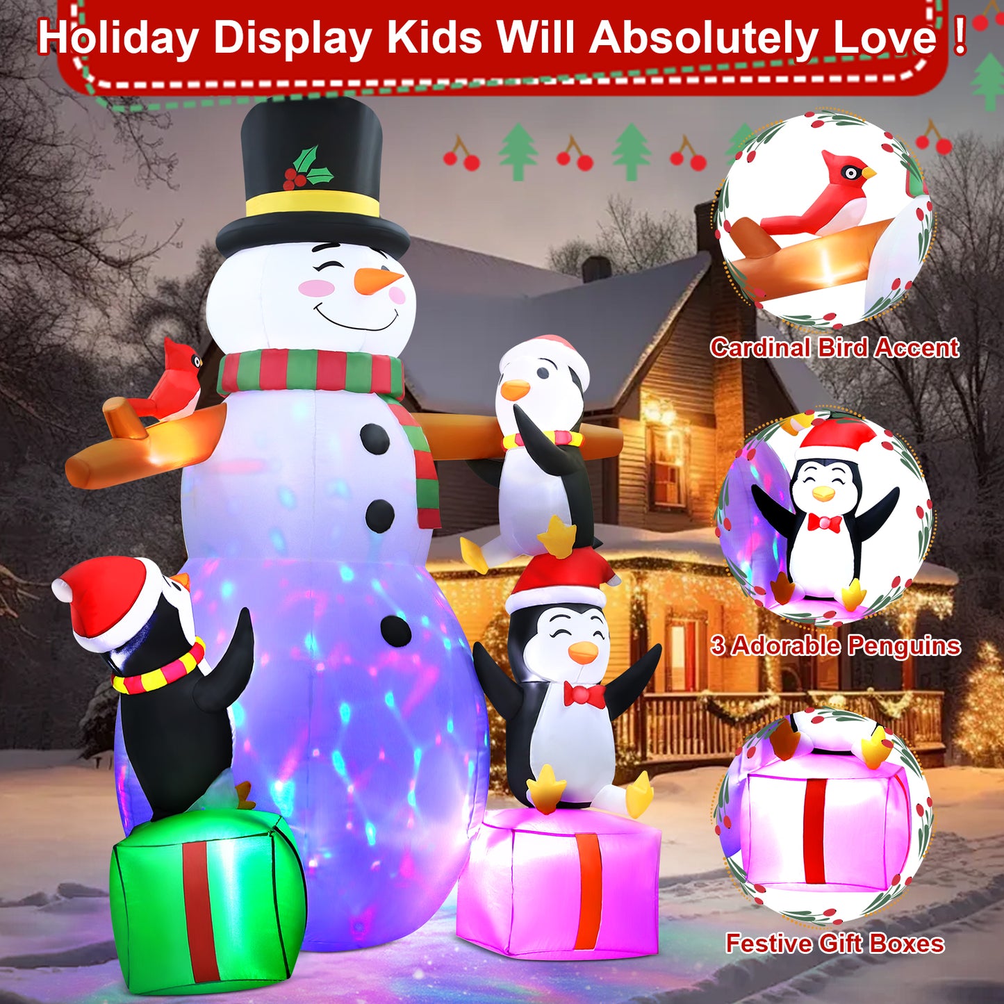 Yexmas 8 ft Giant Christmas Snowman Inflatable Outdoor Decoration with Build-in Multicolor LEDs, Blow Up Inflatables for Xmas Party Garden Patio Lawn
