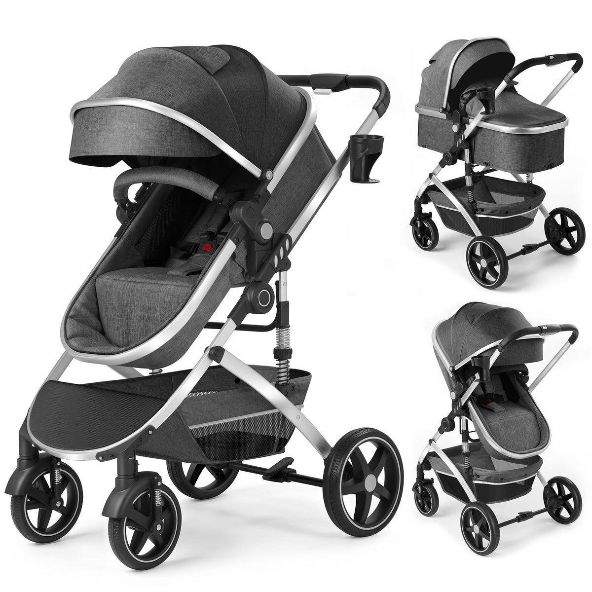 babyeap 2 in 1 Baby Stroller,Foldable Lightweight Carriage Reversible Bassinet Pram for Toddler,Travel Stroller with with Cup Holder、Storage Bag