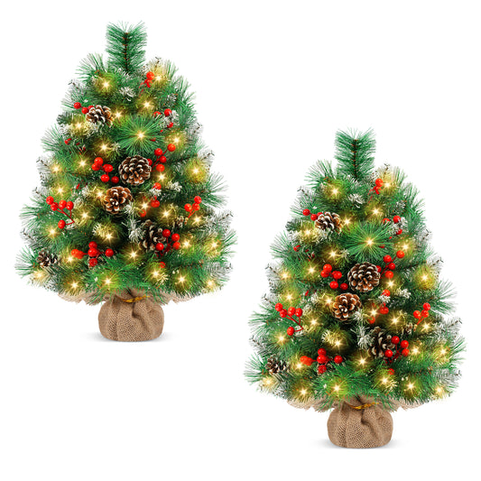 Yexmas 2PCS Pre-lit Artificial Mini Christmas Tree,24 Inch Small Tabletop Xmas Tree for Indoor Outdoor Christmas Decor