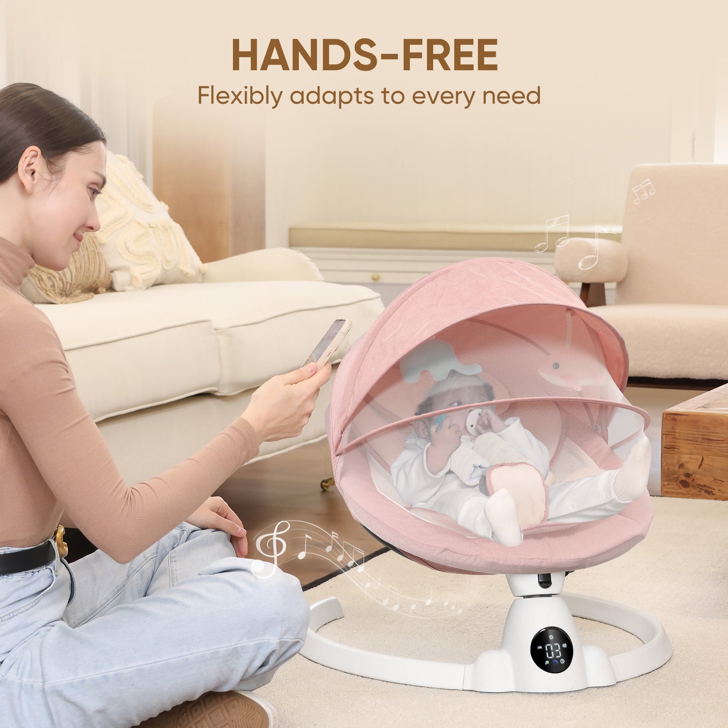 Babyeap Baby Swing for Infants - Smart Electric Swing with Bluetooth Control 5-point Harness,5 Sway Speed,10 Lullabies(Gray)