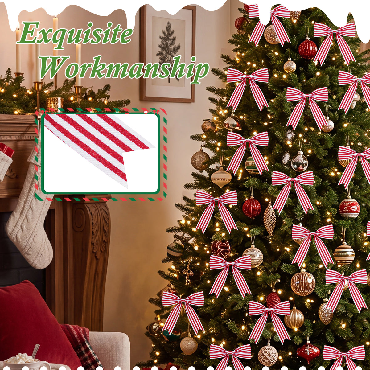 Yexmas 24pcs Burgundy Velvet Christmas Bows, Xmas Ribbon Bows Ornaments for Christmas Tree, Gift Wrapping,Crafts,Party, Wreath Garland Holiday Decor