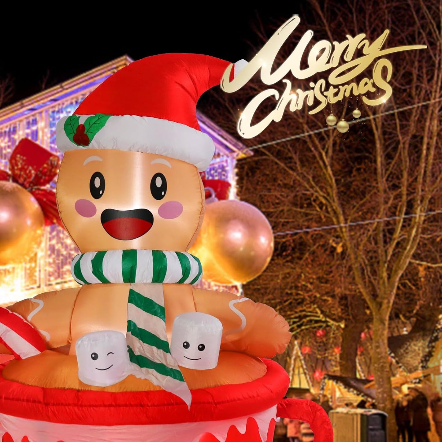 Yexmas 6 FT Christmas Inflatables Gingerbread Man With Candy, Blow Up Outdoor Decorations with LED Lights Built-in for Holiday Party Xmas Yard Garden