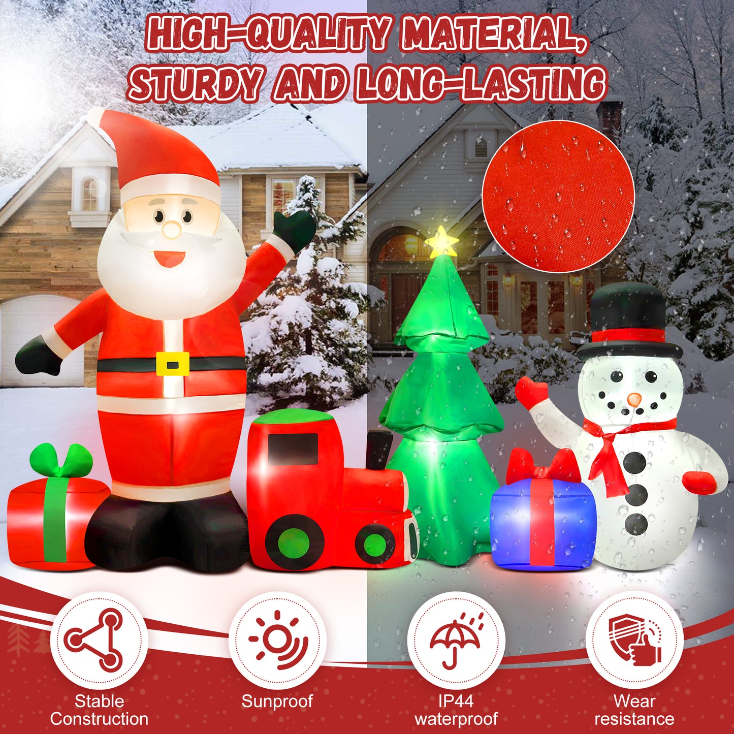 Yexmas 9FT Christmas Inflatables with Blow Up LED Lights, Santa Claus Snowman Train Gift Boxes & Christmas Tree for Indoor Outdoor Xmas Decoration