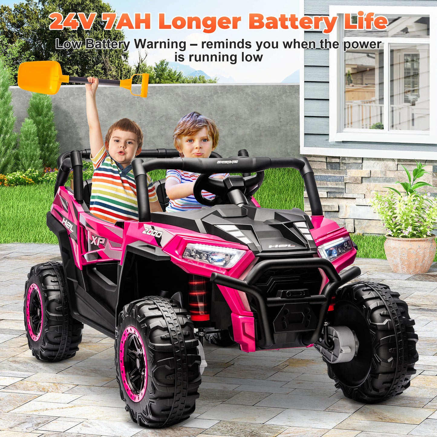 Yexmas 24V Kids Ride on Car Truck,2 Seater Kids Electric Car with Remote Control,Toddler Ride on Car with 110lb Weight Capacity,Pink