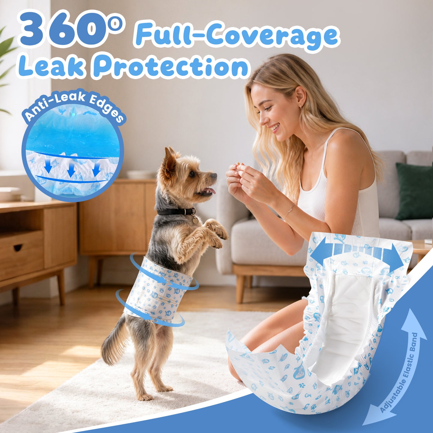 Zoolike Disposable Male Dog Diapers, Small Male Dog Wraps with Super-Absorbent,LeakProof&Wetness Indicator, 50 Count