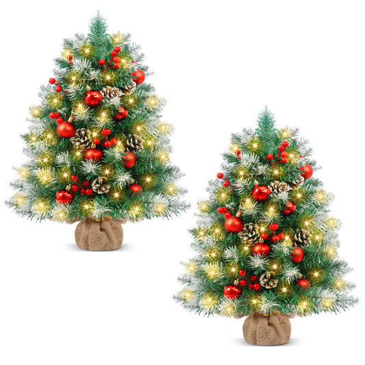 Yexmas 2PCS Pre-lit Artificial Mini Christmas Tree,24 Inch Small Tabletop Xmas Tree for Indoor Outdoor Christmas Decor