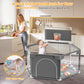 babyeap Baby Playpen with Basketball Hoop,Playpen for Babies and Toddlers,Hexagonal Fence Baby Play Yards,Dark Gray