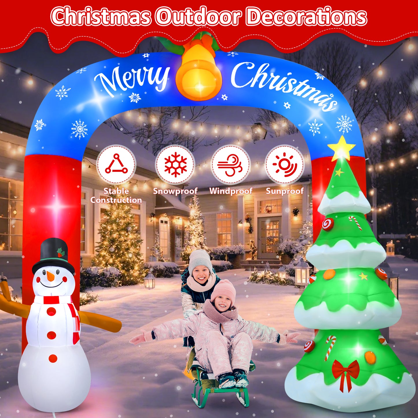 Lookfly 8FT Christmas Inflatable Archway with Snowman & Christmas Tree,Blow Ups Xmas Inflatable with LED Lights,Outdoor Decor for Xmas Holiday Party Yard Garden Lawn
