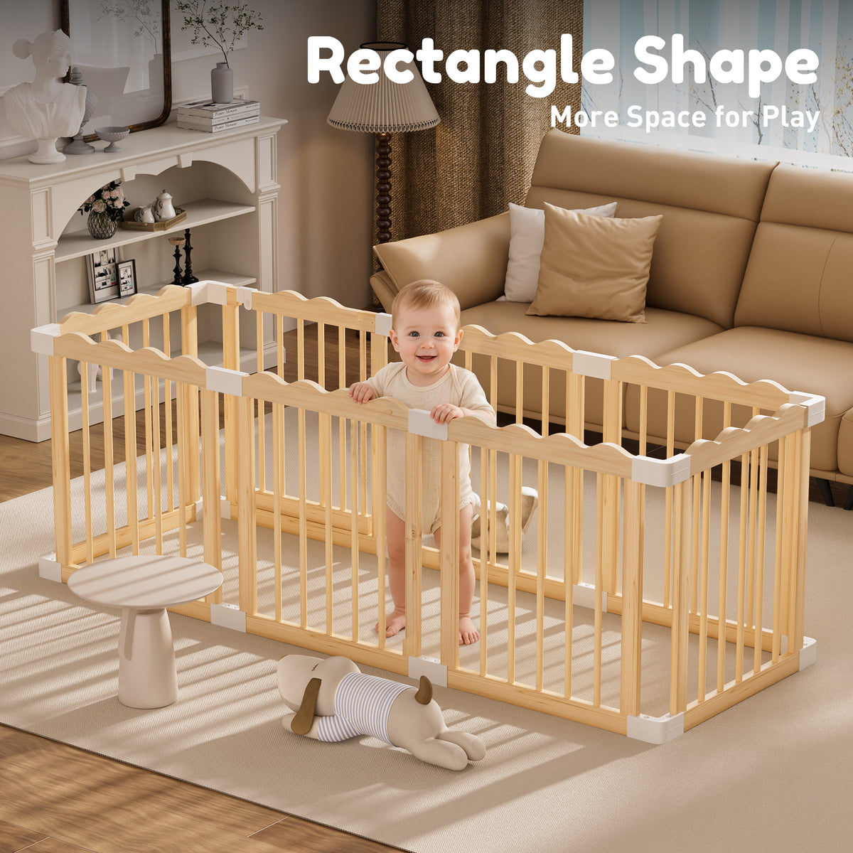 Babyeap Foldable Wooden Baby Playpen,Large Wood Play Yard for Babies and Toddlers, Baby Fence for Indoor Activity Center,47x47x23.6 Inch