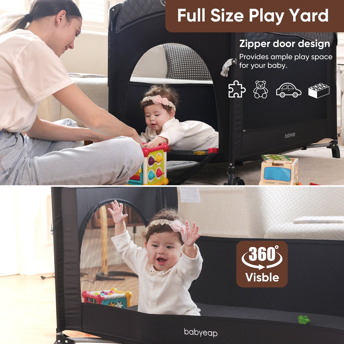 Babyeap 5 in 1 Baby Bassinet,Baby Sleeping Bed,Baby Changing Table,Baby Playpen,Standalone Baby Crib,Baby Bedside Bassinet for Newborn Baby