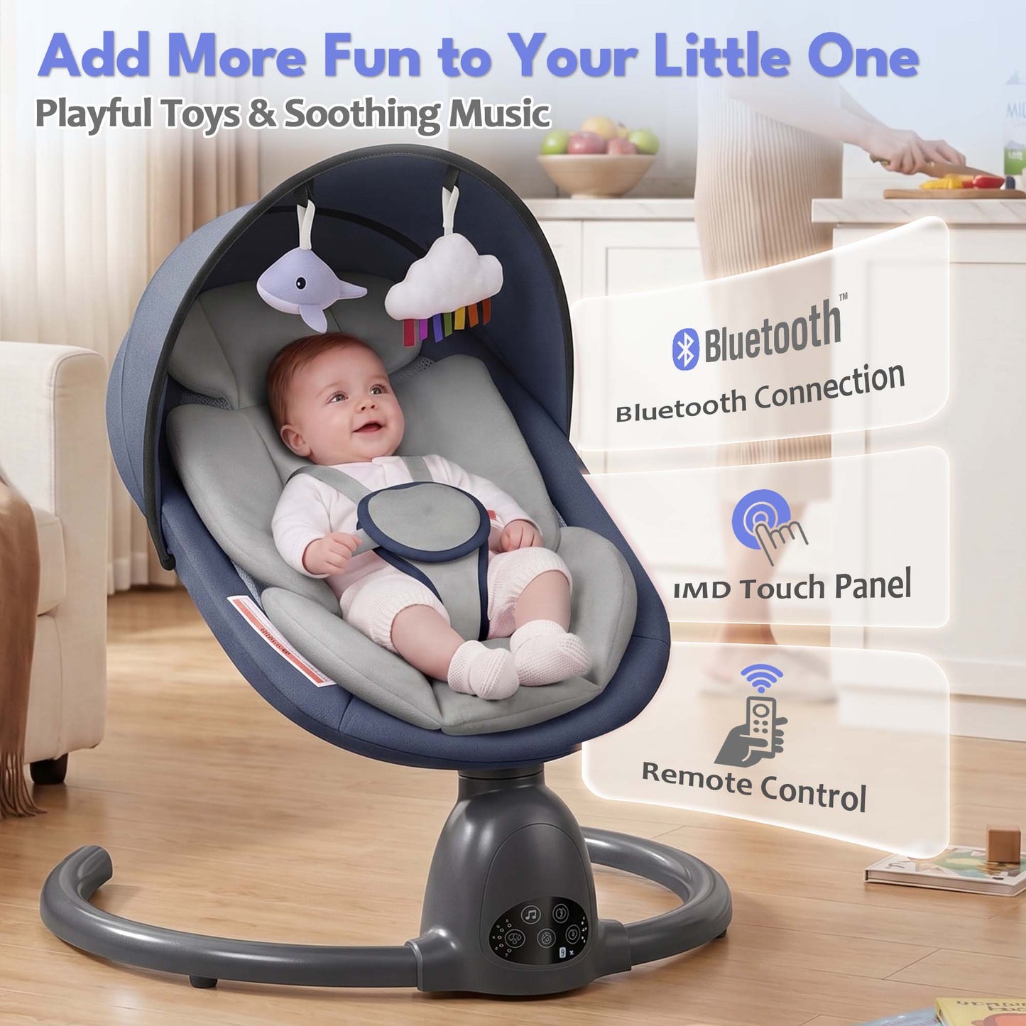 Babyeap Baby Swing for Infants, Electric Swing with Remote Control,5 Sway Speeds,Built-In Music,Pink