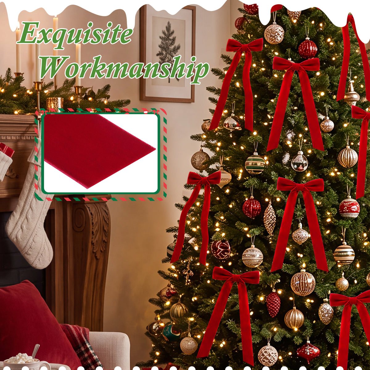 Yexmas 12pcs Burgundy Velvet Christmas Bows, Ribbon Bows Xmas Ornaments for Christmas Tree Home Party Staircase Door Wreath Garland Holiday Decor